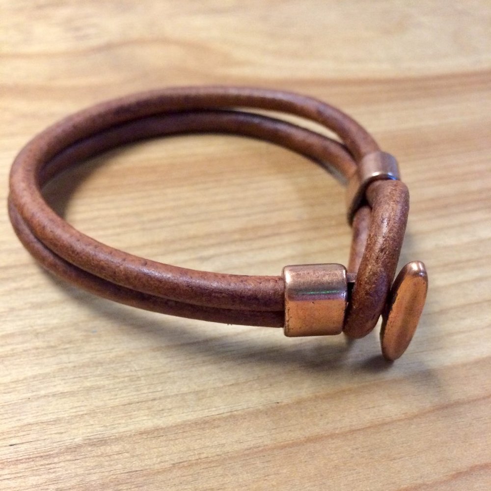 Leather Bracelet with Copper T Bar Closure